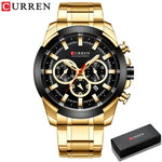 Curren relógios masculinos marca superior grande esporte relógio de luxo militar aço quartzo relógios pulso cronógrafo design ouro relógio masculino