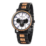 Bobobird relógio masculino de luxo, cronógrafo de quartzo, relógio de pulso personalizado, pulseira de metal e madeira, caixa de presente