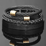 Conjunto de braceletes cruzados em aço inoxidável para homens, escultura em escrituras espanholas, jóias de luxo, Hip Hop, aberto, marca