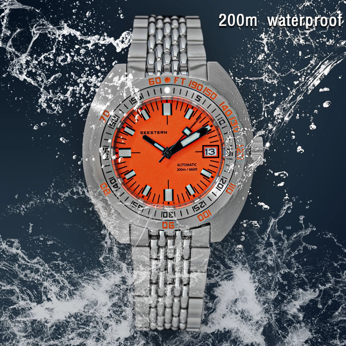 Marca superior mergulhador relógio masculino sub300t automático mecânico vidro de safira luminosa data 200m volta pulseira seestern relógio de pulso retro