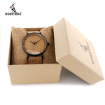Bobo bird relógios masculinos, relógio de pulso de quartzo de madeira com pulseira de couro genuíno com caixa de papel, relógios masculinos
