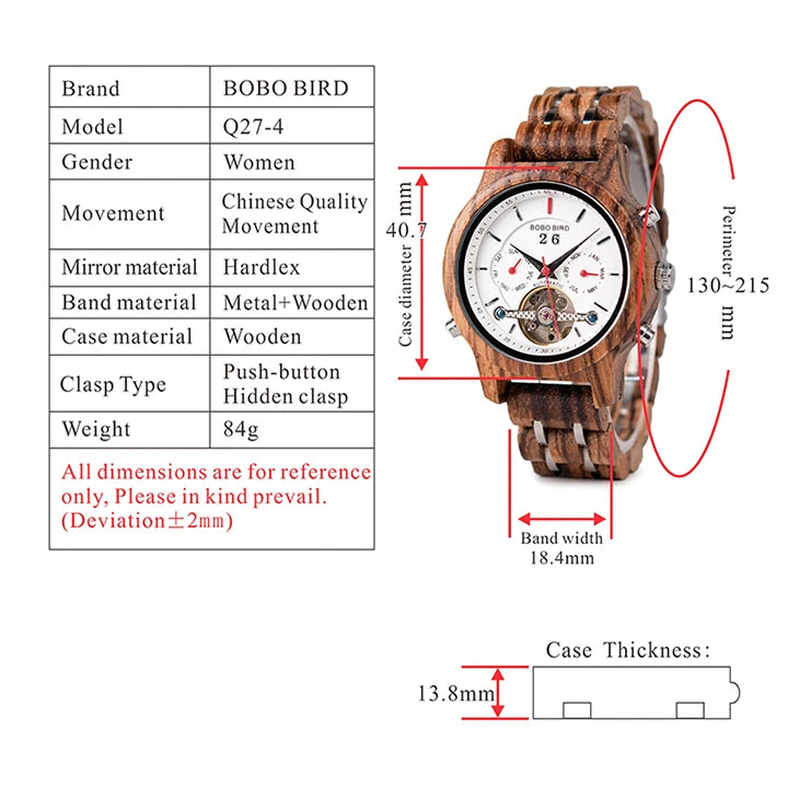 Bobo pássaro relógios mecânicos masculino feminino automático duplo tourbillon relógio de pulso roda balanço metal de madeira relógio relogio