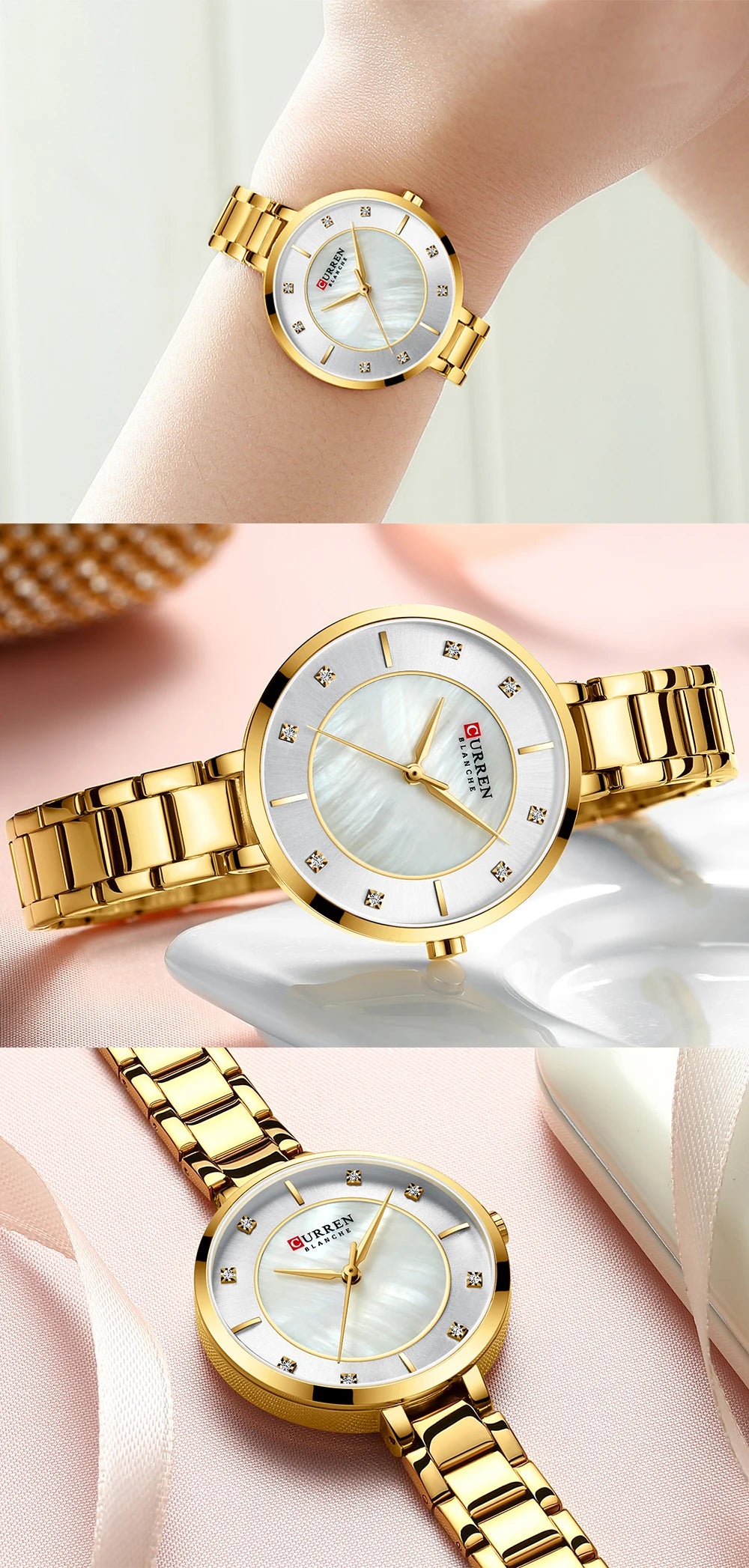 Curren mulher relógios rosa ouro marca superior relógio de luxo feminino quartzo à prova dwaterproof água relógio de pulso senhoras meninas relógios
