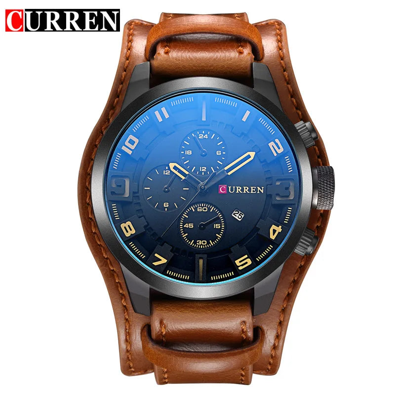 Novos relógios curren marca de luxo relógio masculino pulseira de couro moda quartzo-relógio casual esportes relógio de pulso data relojes 8225