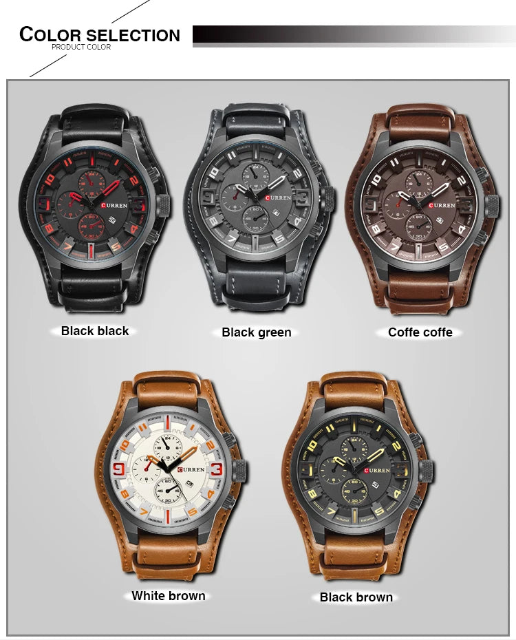 Novos relógios curren marca de luxo relógio masculino pulseira de couro moda quartzo-relógio casual esportes relógio de pulso data relojes 8225