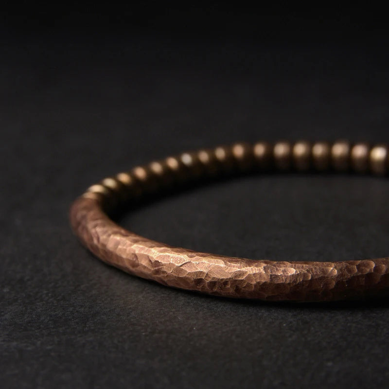 Pulseira de cobre puro martelado artesanal, vintage, artificial, oxidado, estilo rock, metal, unissex, joias para homens e mulheres