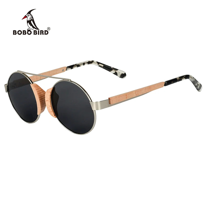 Óculos de sol de madeira bobo bird, óculos de sol infantis, armação de aço inoxidável com caixa de presente de bambu oem