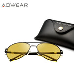 Aowear hd óculos de visão noturna homem polarizado amarelo noite condução aviação óculos de sol marca designer motorista carro óculos