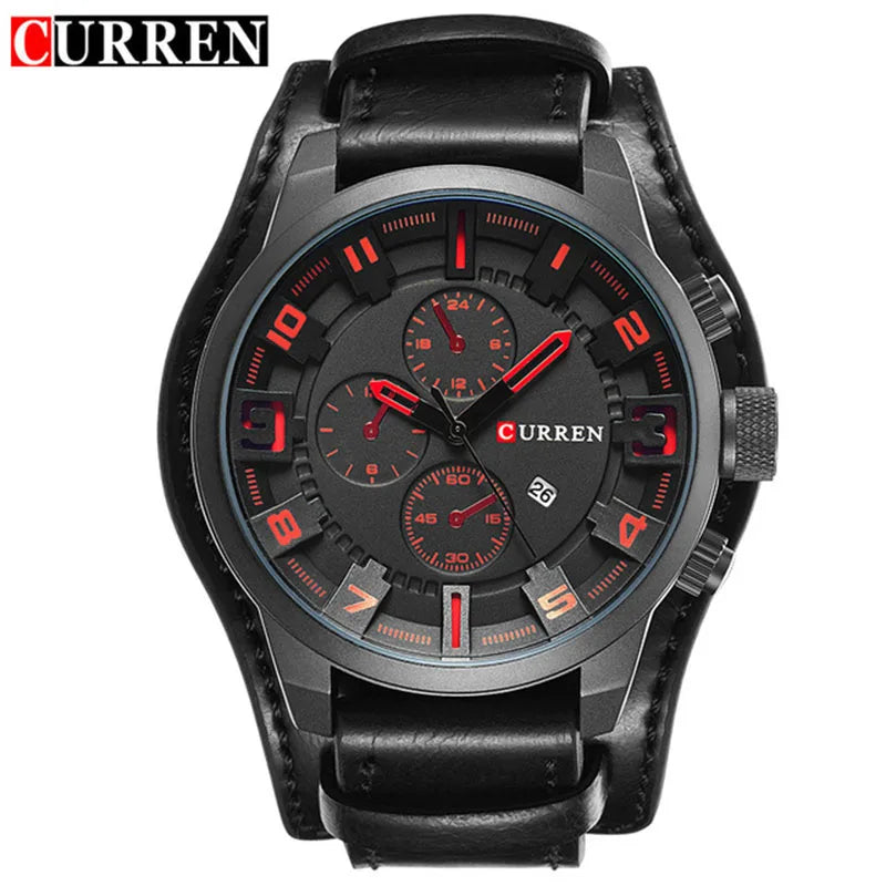 Novos relógios curren marca de luxo relógio masculino pulseira de couro moda quartzo-relógio casual esportes relógio de pulso data relojes 8225