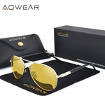 Aowear hd óculos de visão noturna homem polarizado amarelo noite condução aviação óculos de sol marca designer motorista carro óculos