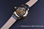 Forsining logotipo 3d design oco gravura preto caso dourado esqueleto de couro relógios mecânicos masculino marca luxo heren horloge