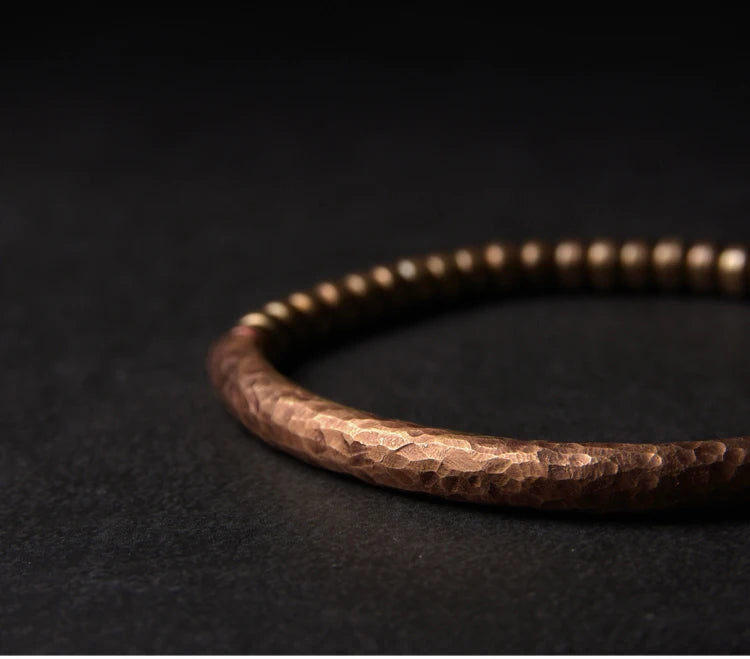 Pulseira de cobre puro martelado artesanal, vintage, artificial, oxidado, estilo rock, metal, unissex, joias para homens e mulheres