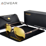 Aowear hd óculos de visão noturna homem polarizado amarelo noite condução aviação óculos de sol marca designer motorista carro óculos