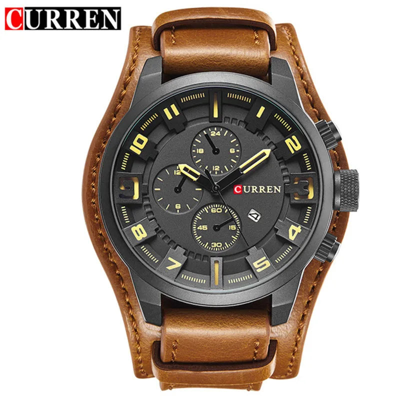 Novos relógios curren marca de luxo relógio masculino pulseira de couro moda quartzo-relógio casual esportes relógio de pulso data relojes 8225
