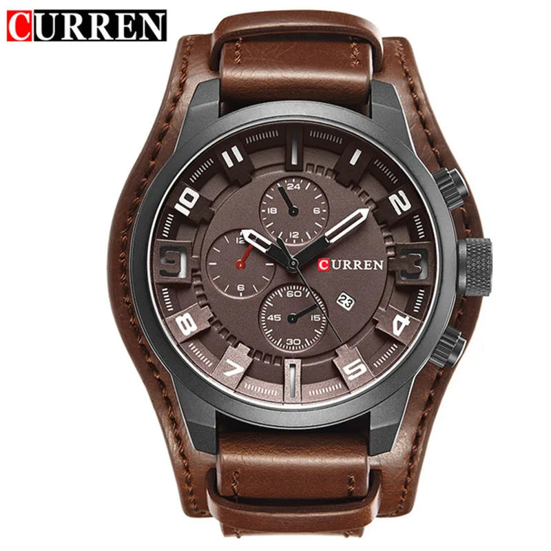 Novos relógios curren marca de luxo relógio masculino pulseira de couro moda quartzo-relógio casual esportes relógio de pulso data relojes 8225