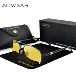 Aowear hd óculos de visão noturna homem polarizado amarelo noite condução aviação óculos de sol marca designer motorista carro óculos