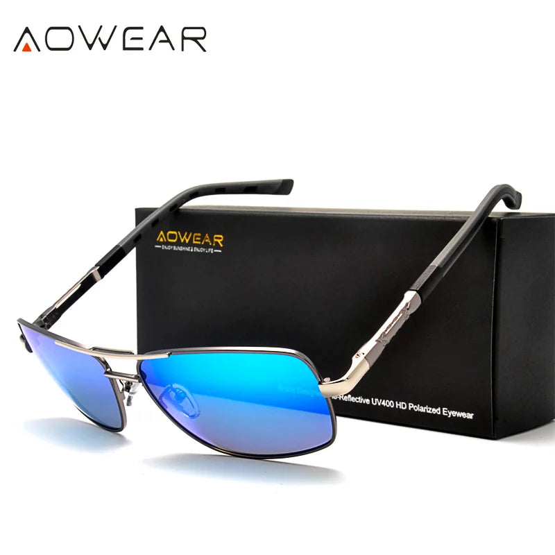 AOWEAR-Óculos de sol quadrados luxuosos para homens e mulheres, óculos de sol retrô polarizados, tons vintage, óculos com estojo