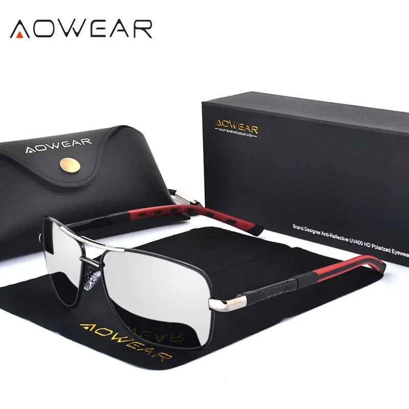 AOWEAR-Óculos de sol quadrados luxuosos para homens e mulheres, óculos de sol retrô polarizados, tons vintage, óculos com estojo