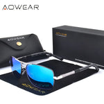 AOWEAR-Óculos de sol quadrados luxuosos para homens e mulheres, óculos de sol retrô polarizados, tons vintage, óculos com estojo
