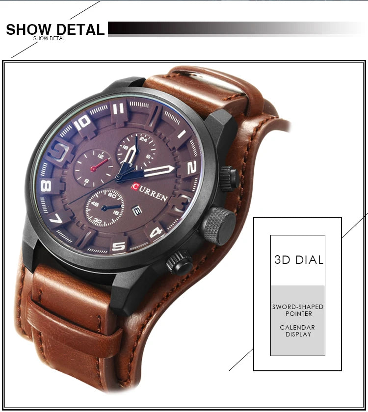 Novos relógios curren marca de luxo relógio masculino pulseira de couro moda quartzo-relógio casual esportes relógio de pulso data relojes 8225