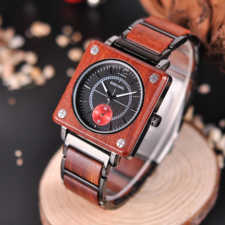 Bobo Bird-Relógio De Madeira Para Homens, Relógio De Pulso Quadrado, Movimento Japonês Seiko, Marca De Luxo, Caixa De Presente