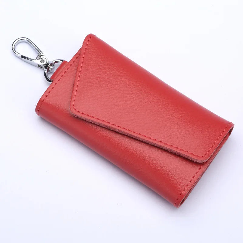 Chaveiro de couro genuíno das mulheres dos homens titular chave organizador bolsa vaca divisão chave do carro carteira governanta caso chave mini saco cartão