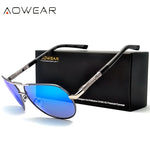 Aowear aviação polarizada óculos de sol dos homens de alumínio espelho de condução óculos de sol masculino marca designer retro acessórios gafas