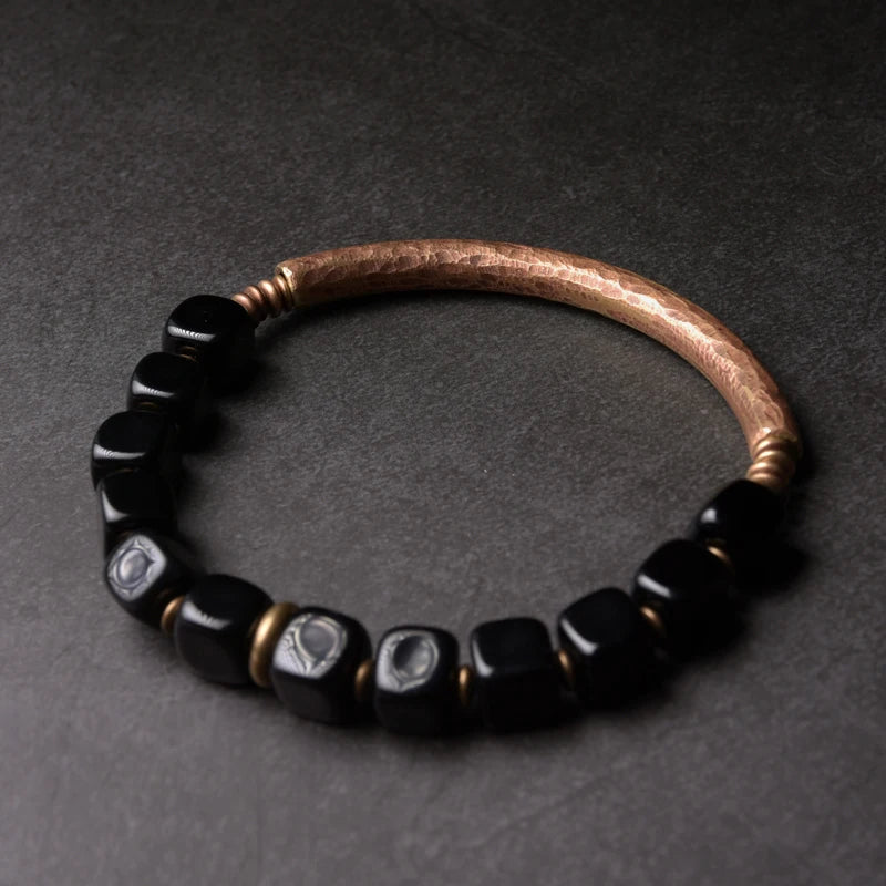 Pulseira de cobre puro martelado artesanal, vintage, artificial, oxidado, estilo rock, metal, unissex, joias para homens e mulheres