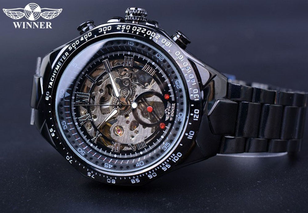 Vencedor mecânico esporte design moldura relógio de moda dos homens relógios topo marca luxo montre homme relógio masculino esqueleto automático