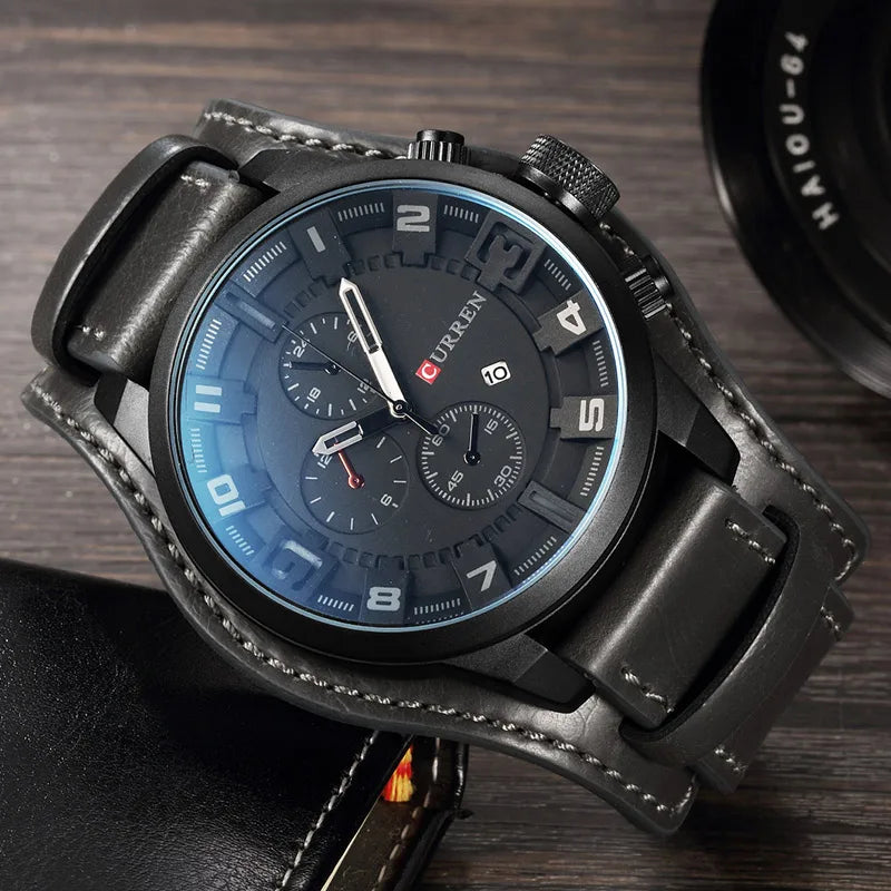 Novos relógios curren marca de luxo relógio masculino pulseira de couro moda quartzo-relógio casual esportes relógio de pulso data relojes 8225