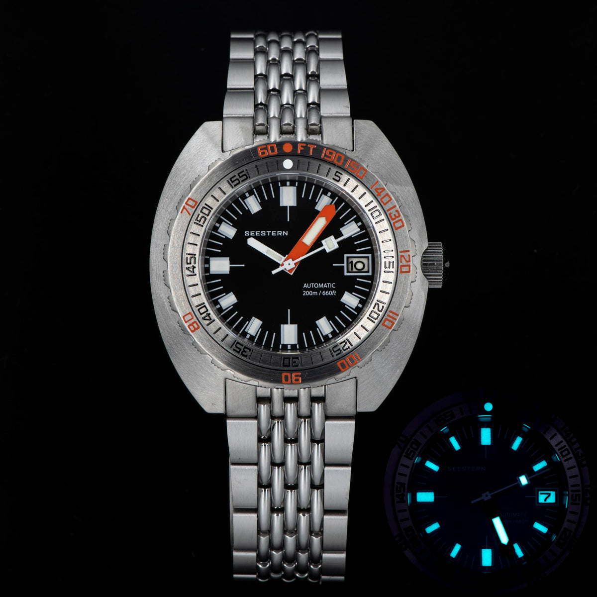 Marca superior mergulhador relógio masculino sub300t automático mecânico vidro de safira luminosa data 200m volta pulseira seestern relógio de pulso retro