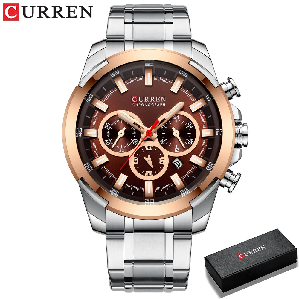 Curren relógios masculinos marca superior grande esporte relógio de luxo militar aço quartzo relógios pulso cronógrafo design ouro relógio masculino