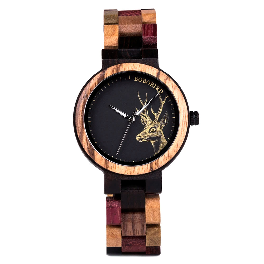 Relógio de pulso zegarek bobo bird para homens e mulheres, relógio de quartzo com pulseira de madeira colorida