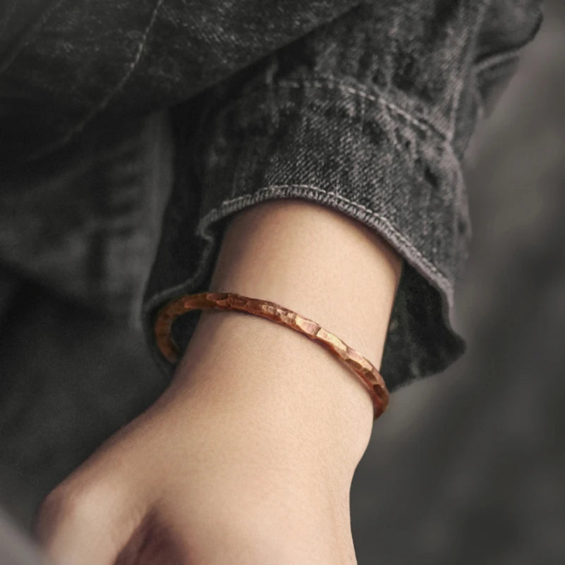 Pulseira de cobre martelado, pulseira rústica Steampunk retrô Punk algema, pulseira artesanal viking, jóias para homens, 2022