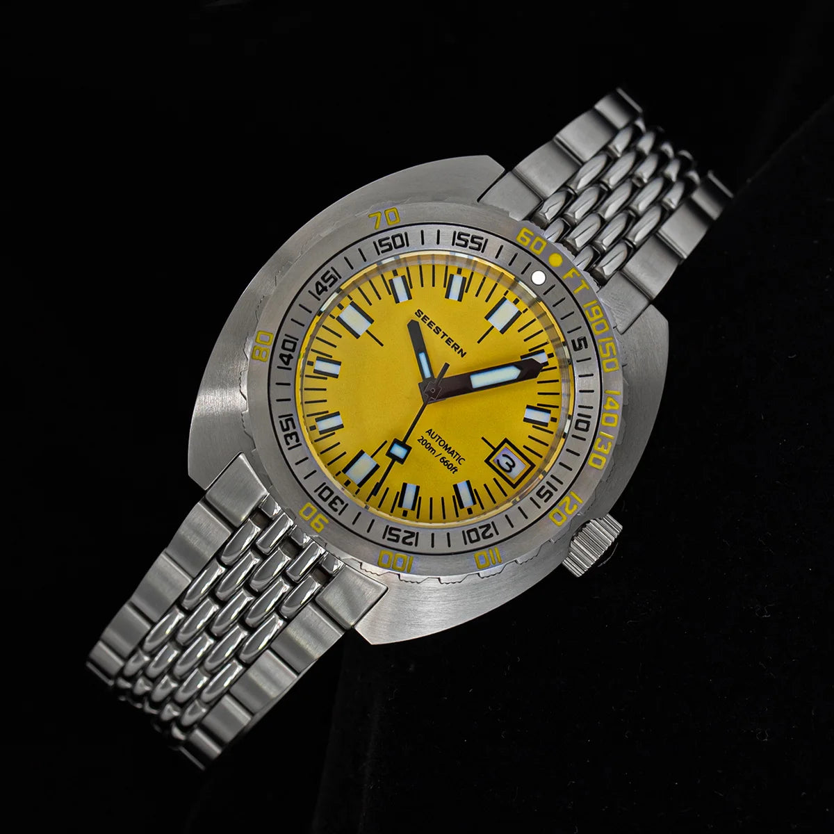 Marca superior mergulhador relógio masculino sub300t automático mecânico vidro de safira luminosa data 200m volta pulseira seestern relógio de pulso retro
