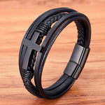 Xqni luxo multicolorido cruz design clássico aço inoxidável pulseira de couro masculino 19/21/23cm escolher bonito presentes de natal