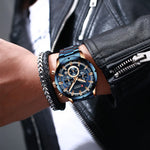 CURREN relógio de pulso masculino, relógio azul de aço inoxidável com pulseira data relógios luxuosos à prova d'água para homens de negócios