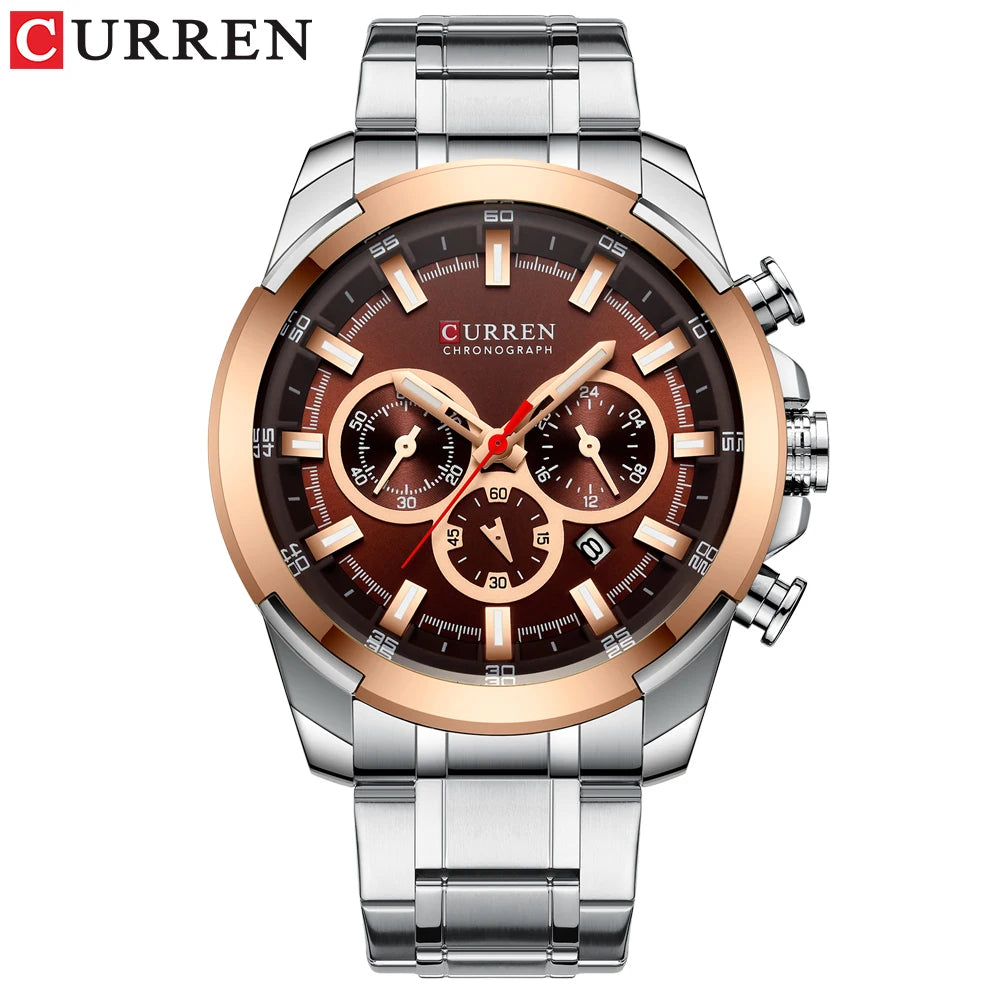 Curren relógios masculinos marca superior grande esporte relógio de luxo militar aço quartzo relógios pulso cronógrafo design ouro relógio masculino