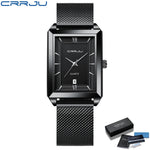 Crrju luxo relógio de ouro masculino quadrado japão quartzo fino malha aço à prova dwaterproof água esportes data automática relógios pulso relogio masculino