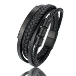 Grânulos de aço inoxidável luxo charme masculino pulseira fecho magnético trançado mutilayer couro embrulho punk pulseiras homem jóias presente