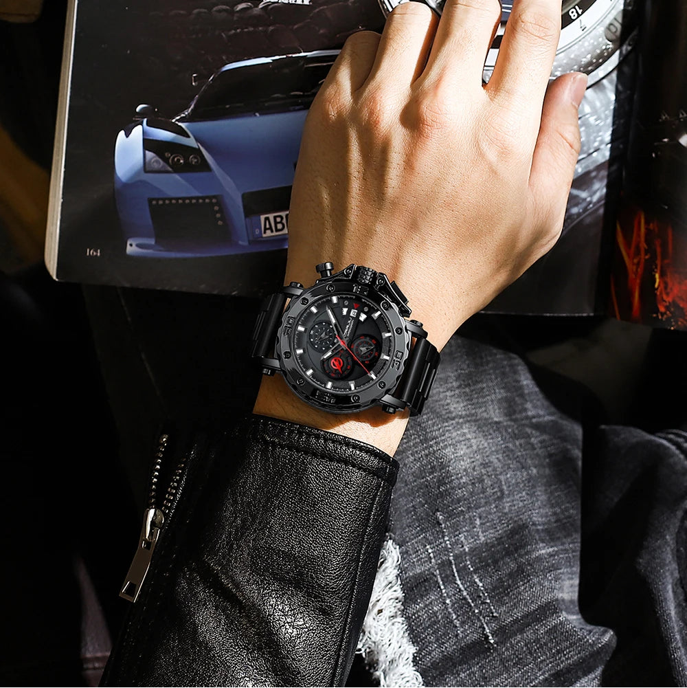 Relogio masculino crrju esporte cronógrafo relógios masculinos marca superior de luxo aço completo relógio quartzo à prova dwaterproof água grande dial relógio masculino