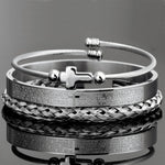 Conjunto de braceletes cruzados em aço inoxidável para homens, escultura em escrituras espanholas, jóias de luxo, Hip Hop, aberto, marca
