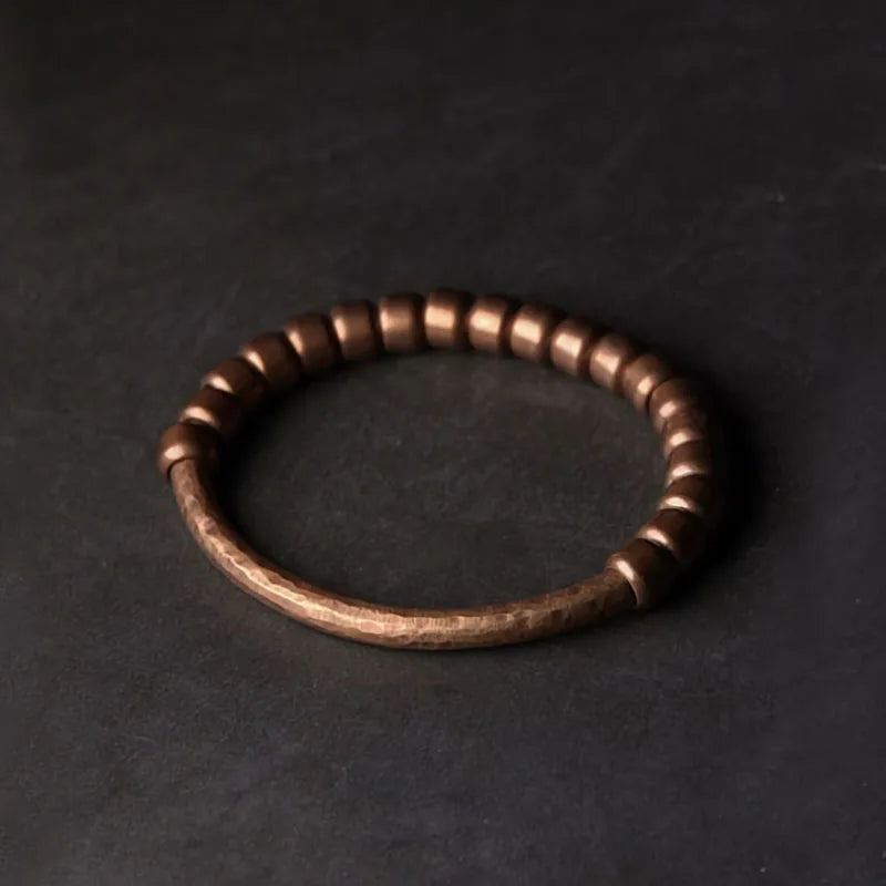 Pulseira de cobre puro martelado artesanal, vintage, artificial, oxidado, estilo rock, metal, unissex, joias para homens e mulheres
