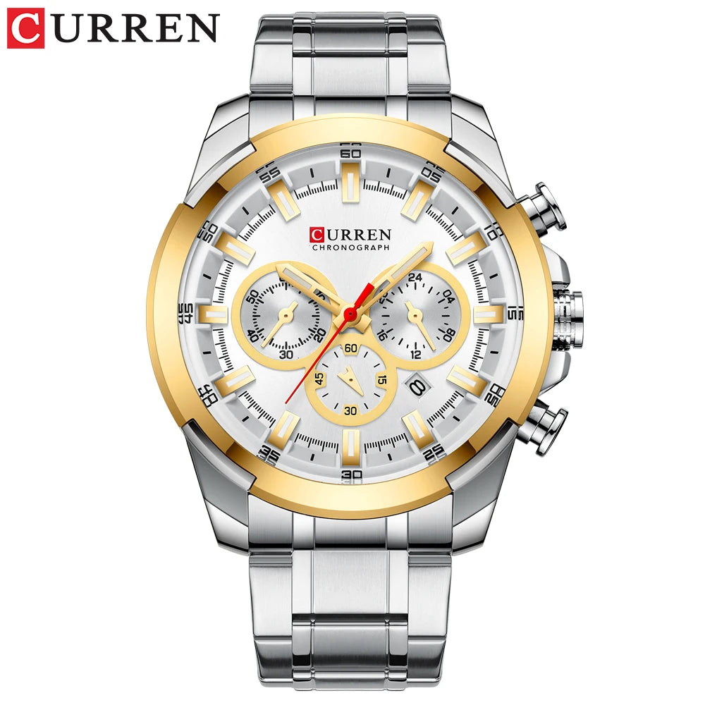 Curren relógios masculinos marca superior grande esporte relógio de luxo militar aço quartzo relógios pulso cronógrafo design ouro relógio masculino