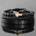 Conjunto de braceletes cruzados em aço inoxidável para homens, escultura em escrituras espanholas, jóias de luxo, Hip Hop, aberto, marca