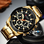 Curren relógios masculinos marca superior grande esporte relógio de luxo militar aço quartzo relógios pulso cronógrafo design ouro relógio masculino