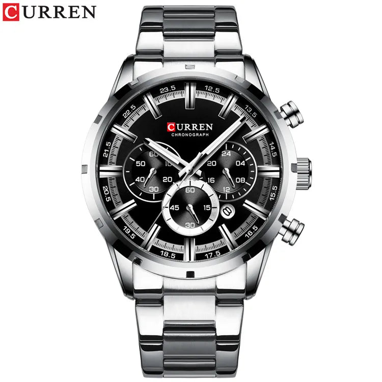 CURREN relógio de pulso masculino, relógio azul de aço inoxidável com pulseira data relógios luxuosos à prova d'água para homens de negócios