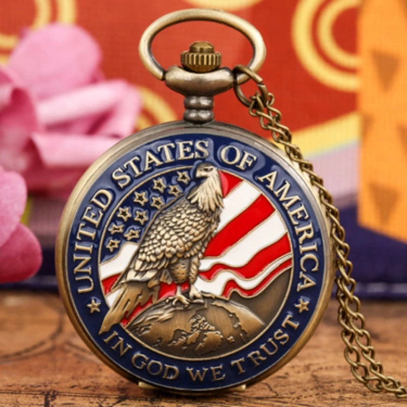 Clássico americano presidencial tocha águia design livre relógio de bolso para homem e mulher vintage quartzo algarismos árabes