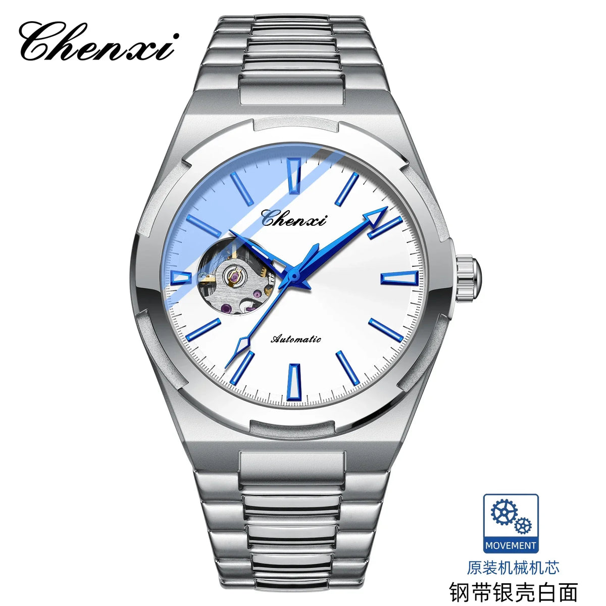 Chenxi 8856 marca superior movimento automático relógio mecânico para homens esqueleto oco homem relógios à prova dwaterproof água relógio de pulso de negócios