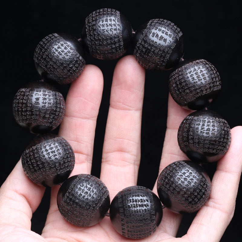 Contas de madeira preta natural genuína ébano tibetano 20mm mm pulseira de roda de oração clássica masculina